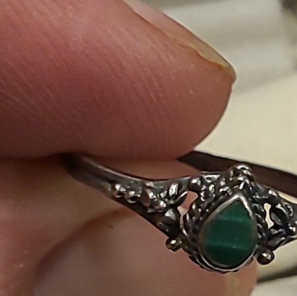 Vintage Sterling Silver Teardrop Malachite Ring Signed 925 Size 8 - Picture 7 of 14